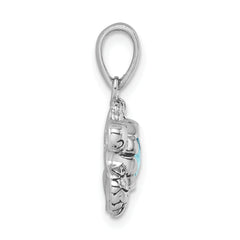 Sterling Silver Rhodium-plated Polished and Antiqued Blue Crystal Turtle Pendant