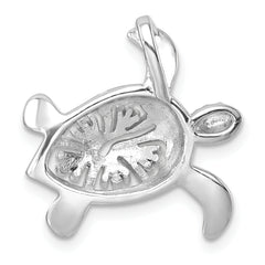 Sterling Silver Rhodium-Plated Polished Flower Back Turtle Chain Slide
