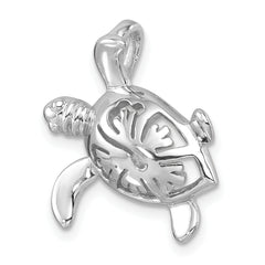 Sterling Silver Rhodium-Plated Polished Flower Back Turtle Chain Slide