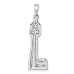 Sterling Silver Rhodium-Plated Polished CZ Cape May Lighthouse Pendant