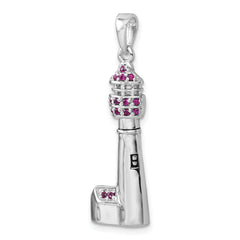Sterling Silver Rhodium-Plated Polished CZ Cape May Lighthouse Pendant