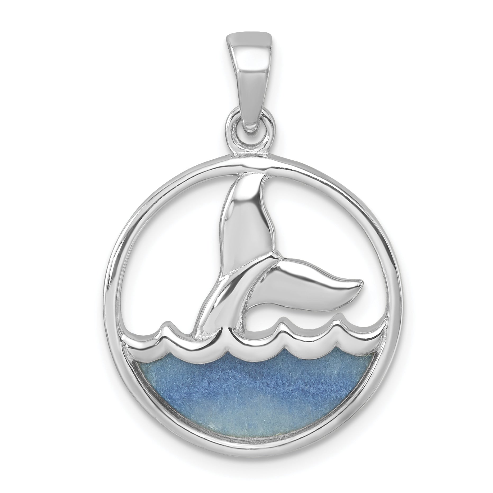 Sterling Silver Rhodium-Plated Polished Blue Aventurine Ocean Whale's Tail Pendant
