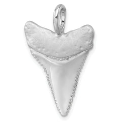 Sterling Silver Rhodium-Plated Brushed and Polished Great White Shark Tooth Pendant