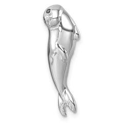 Sterling Silver Rhodium-plated Polished CZ Eye Harbor Seal Pendant