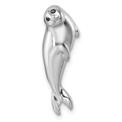 Sterling Silver Rhodium-plated Polished CZ Eye Harbor Seal Pendant