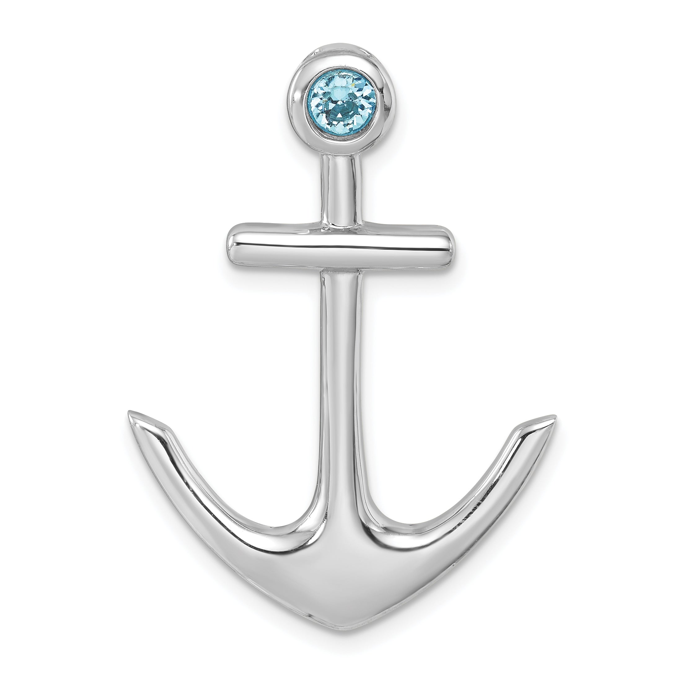 Sterling Silver Rhodium-Plated Polished Crystal Anchor Chain Slide