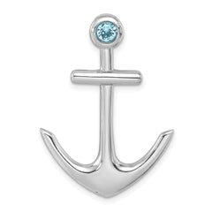 Sterling Silver Rhodium-Plated Polished Crystal Anchor Chain Slide