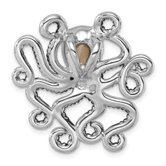 Sterling Silver Rhodium-plated Polished Blue Crystal Octopus Chain Slide