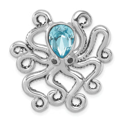 Sterling Silver Rhodium-plated Polished Blue Crystal Octopus Chain Slide