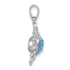 Sterling Silver Rhodium-Plated Polished Blue Crystal Sun Pendant
