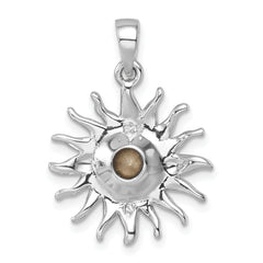 Sterling Silver Rhodium-Plated Polished Yellow Crystal Sun Pendant