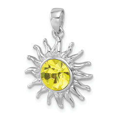 Sterling Silver Rhodium-Plated Polished Yellow Crystal Sun Pendant