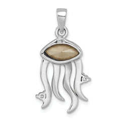 Sterling Silver Rhodium-plated Polished Crystal and CZ Jelly Fish Pendant