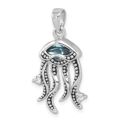 Sterling Silver Rhodium-plated Polished Crystal and CZ Jelly Fish Pendant
