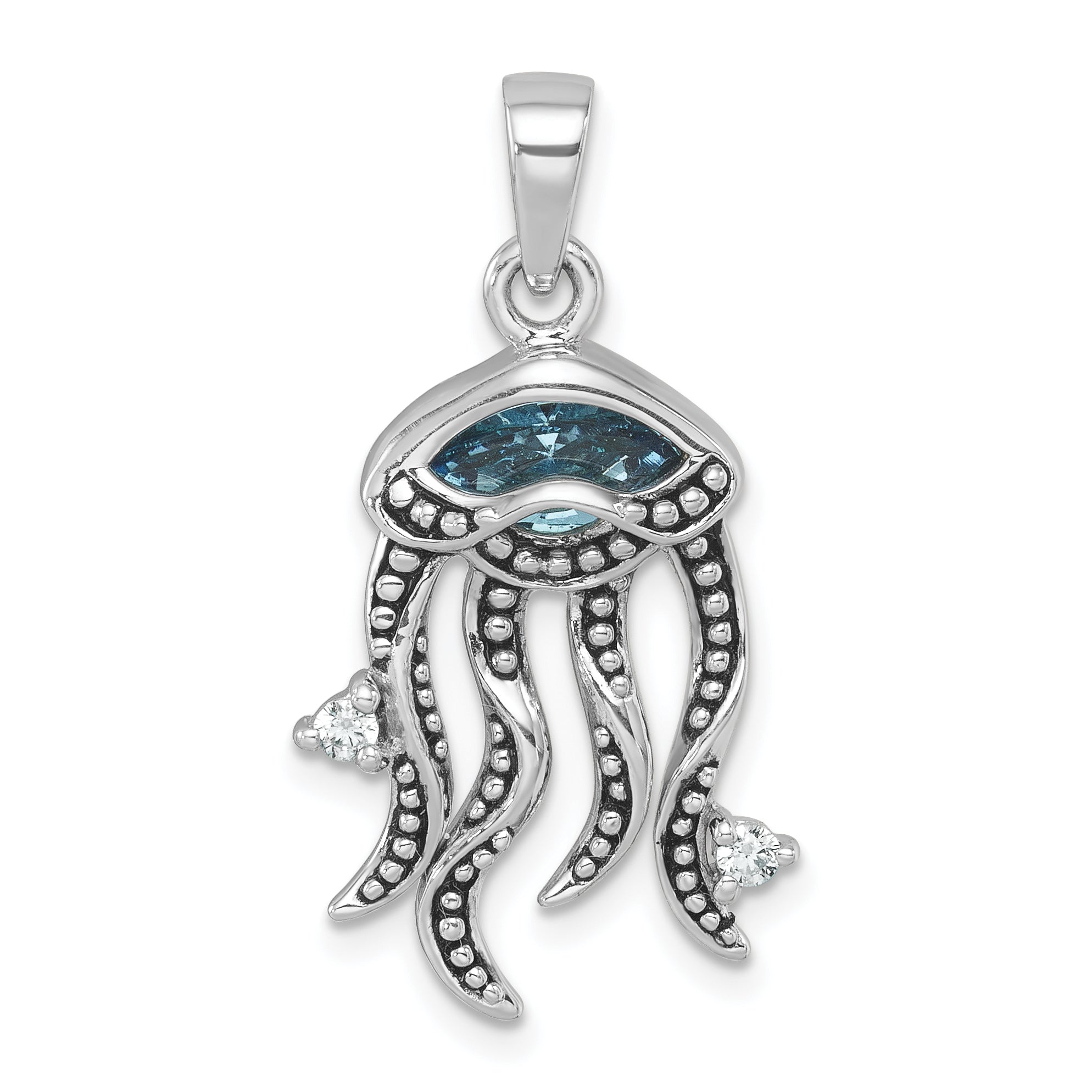 Sterling Silver Rhodium-plated Polished Crystal and CZ Jelly Fish Pendant