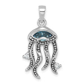 Sterling Silver Rhodium-plated Polished Crystal and CZ Jelly Fish Pendant