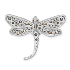 Sterling Silver Rhodium-plated Polished Crystal Inlay Dragonfly Chain Slide