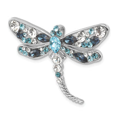 Sterling Silver Rhodium-plated Polished Crystal Inlay Dragonfly Chain Slide