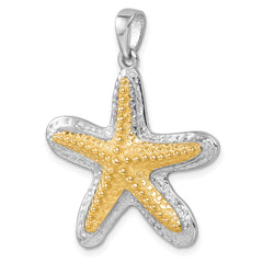 Sterling Silver Rhodium-plated Polished Gold-tone Star Fish Pendant