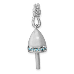 Sterling Silver Rhodium-Plated Brushed Blue CZ Buoy Pendant