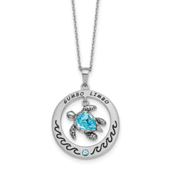 Sterling Silver Rhodium-Rhodium-Plated Blue Crystal Turtle Circle 16 +2in Necklace
