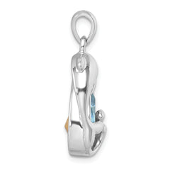 Sterling Silver Rhodium-plated Polished Crystal Dolphin Pendant
