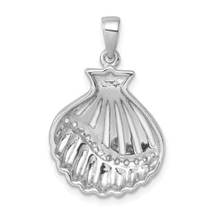 Sterling Silver Rhodium-plated Polished CZ Scallop Shell Pendant