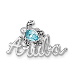 Sterling Silver Rhodium-Plated Blue Crystal Turtle Aruba Pendant