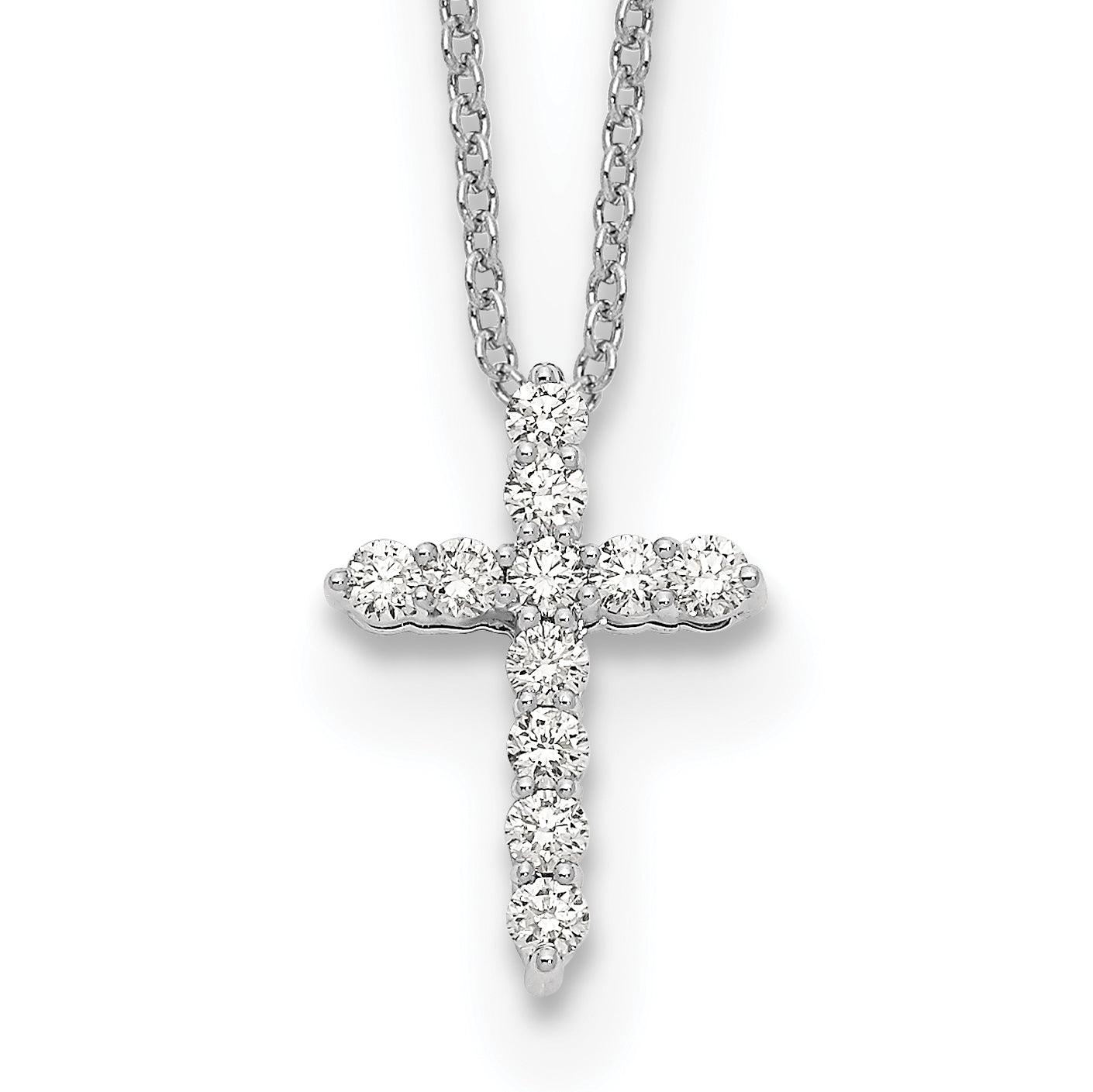 10k White Gold Diamond Cross 18 inch Necklace