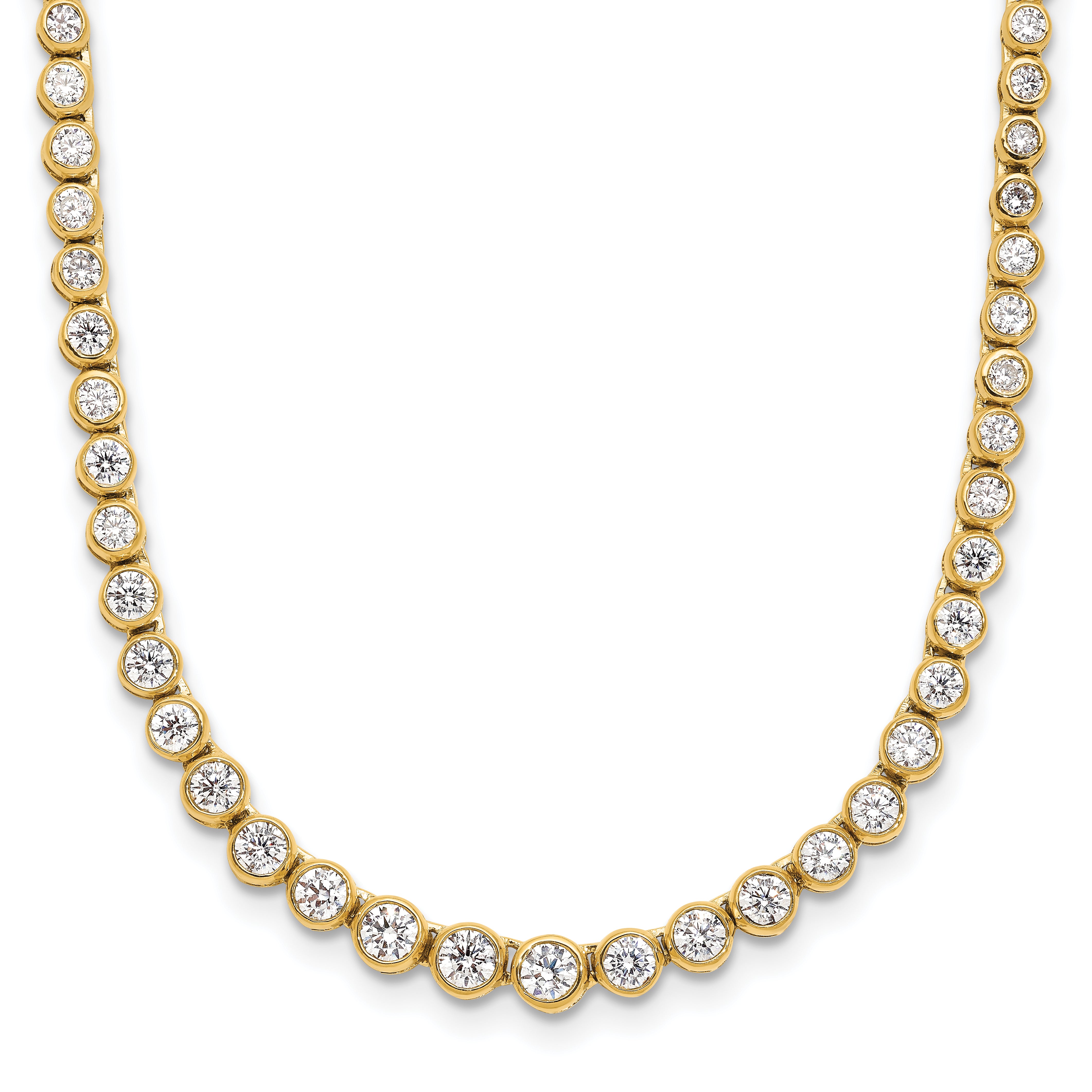 14k 3 carat Lab Grown Diamond VS/SI+ G+ 16 inch with a 2 inch extension Graduated Bezel Set Tennis Necklace