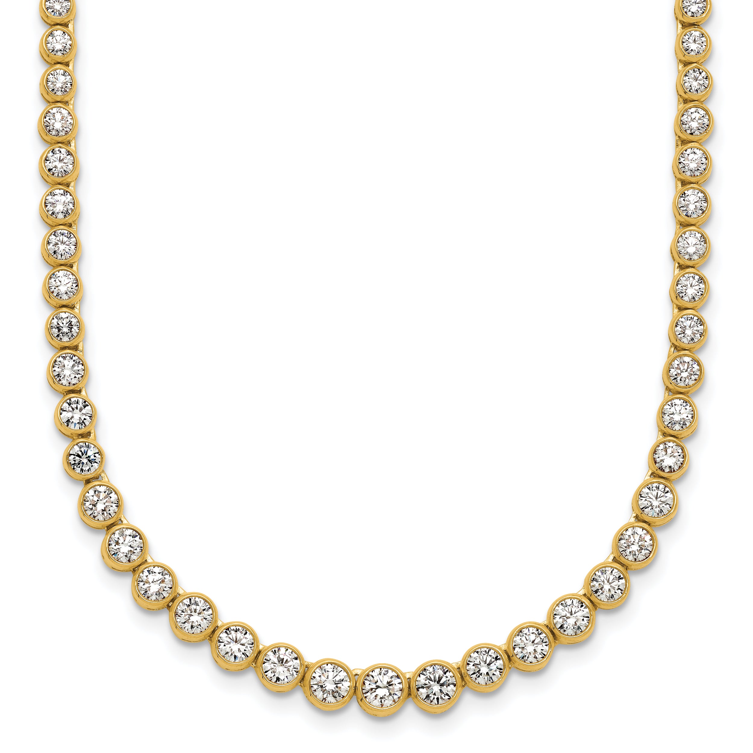 14k 5 carat Lab Grown Diamond VS/SI+ G+ 16 inch with a 2 inch extension Graduated Bezel Set Tennis Necklace
