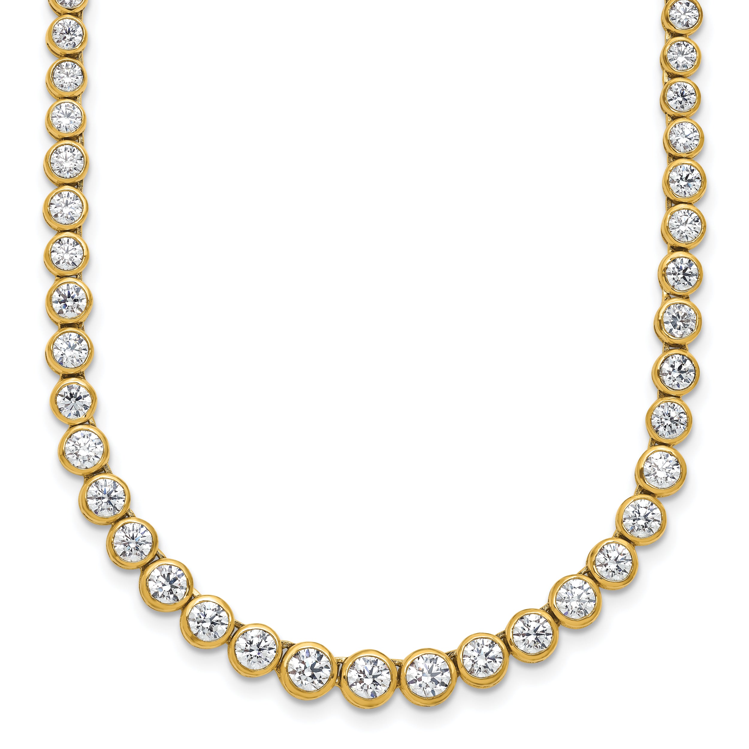14k 7 carat Lab Grown Diamond VS/SI+ G+ 16 inch with a 2 inch extension Graduated Bezel Set Tennis Necklace