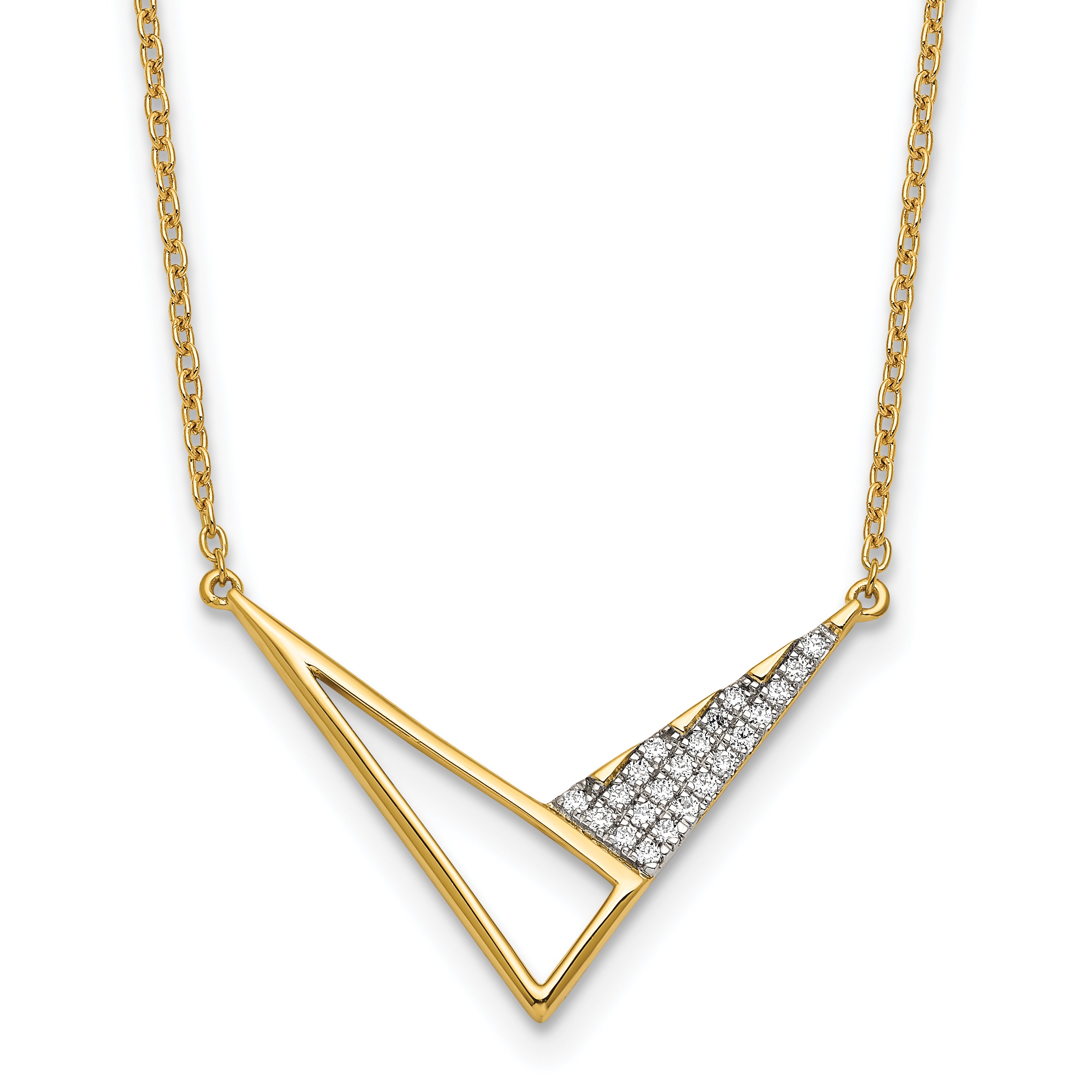 14K Polished 1/10 carat Diamond Geometric Triangles 18 inch Fashion Necklace