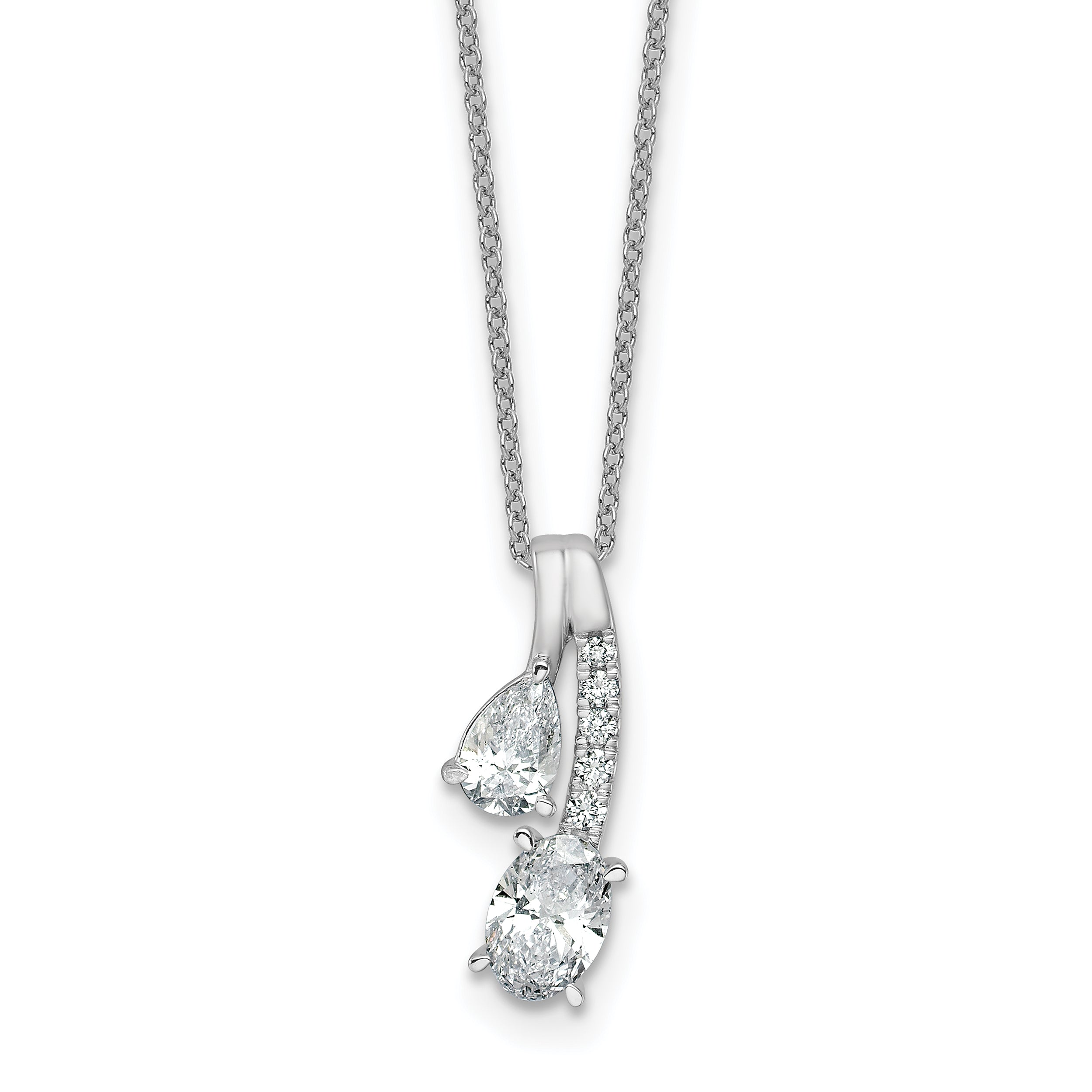 14k White Gold 7/8 carat Lab Grown Diamond VS/SI+ G+ Oval and Pear Complete 18 inch Two Stone Pendant Necklace