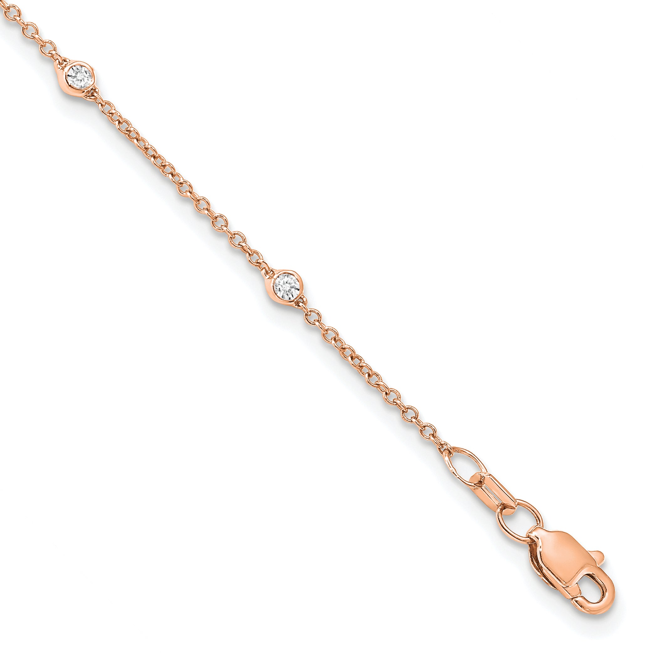 True Origin 14k Rose Gold 1/6 carat Lab Grown Diamond VS+ F+ Seven Station 7 inch Bracelet