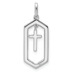14K White Gold Polished Diamond Framed Dangle Cross Pendant
