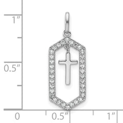 14K White Gold Polished Diamond Framed Dangle Cross Pendant