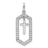 14K White Gold Polished Diamond Framed Dangle Cross Pendant