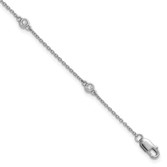 14k White Gold Complete 1/10 carat Bezel-set Diamond and Cable Chain 5-Station 7 inch Bracelet