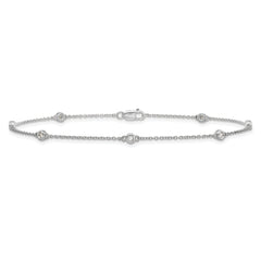14k White Gold Complete 1/8 carat Bezel-set Diamond and Cable Chain 7-Station 9 inch Anklet