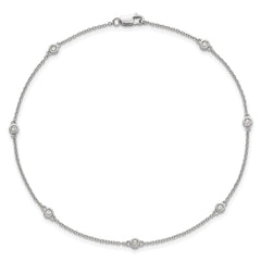14k White Gold Complete 1/8 carat Bezel-set Diamond and Cable Chain 7-Station 9 inch Anklet
