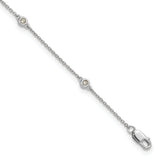 14k White Gold Complete 1/8 carat Bezel-set Diamond and Cable Chain 7-Station 9 inch Anklet