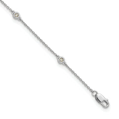 14k White Gold Complete 1/8 carat Bezel-set Diamond and Cable Chain 7-Station 9 inch Anklet