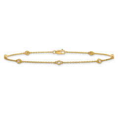 14k Complete 1/8 carat Bezel-set Diamond and Cable Chain 7-Station 9 inch Anklet