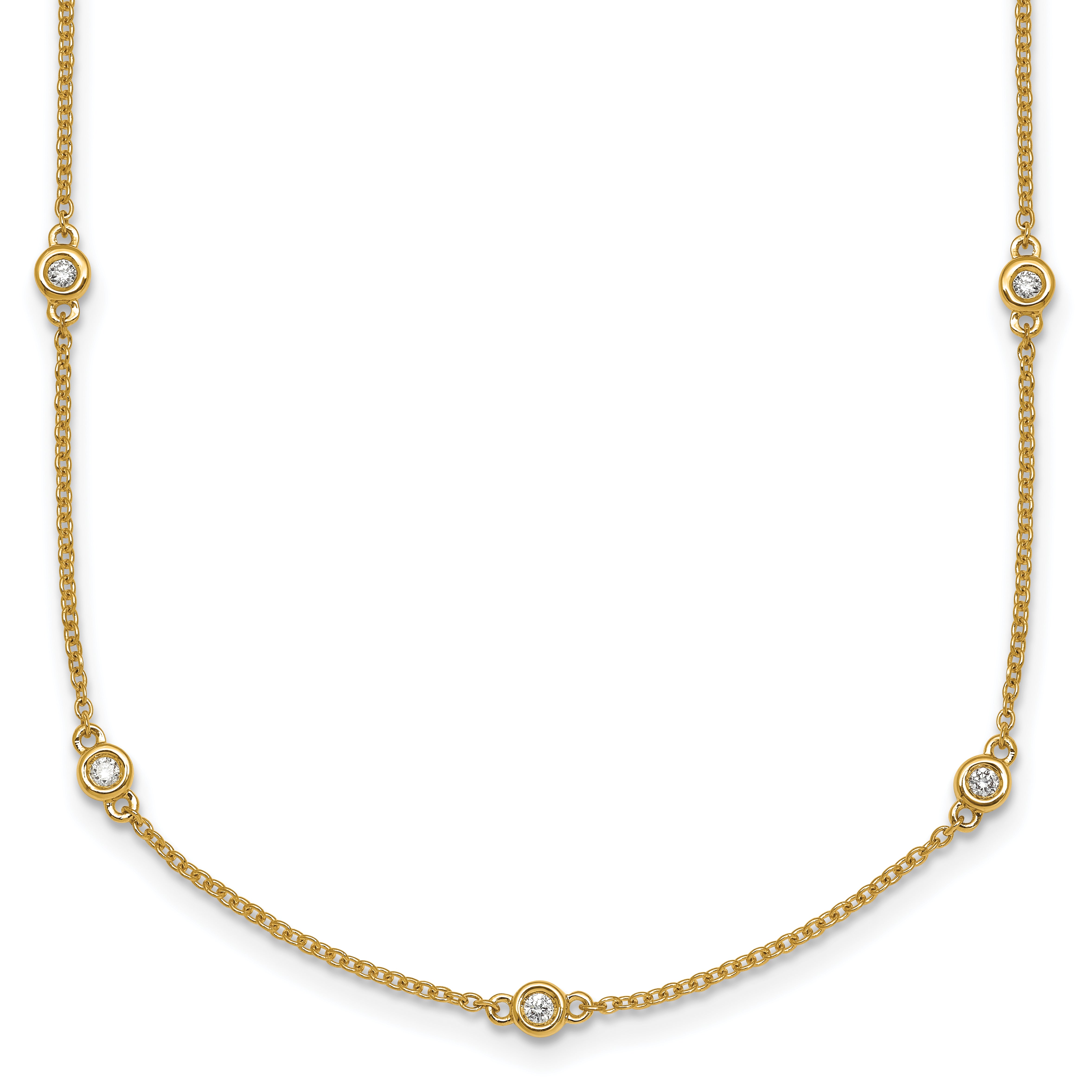 14k Complete 1/3 carat Bezel-set Diamond and Cable Chain 17-Station 20 inch Necklace