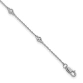 14k White Gold Complete 1/10 carat Bezel-set Diamond and Cable Chain 6-Station 7 inch Bracelet