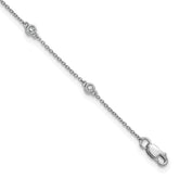 14k White Gold Complete 1/8 carat Bezel-set Diamond and Cable Chain 8-Station 9 inch Anklet