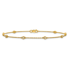 14k Complete 1/8 carat Bezel-set Diamond and Cable Chain 8-Station 9 inch Anklet