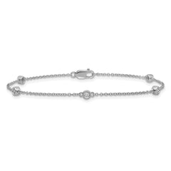 14k White Gold Complete 1/8 carat Bezel-set Diamond and Cable Chain 5-Station 7 inch Bracelet
