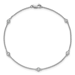 14k White Gold Complete 1/8 carat Bezel-set Diamond and Cable Chain 5-Station 7 inch Bracelet